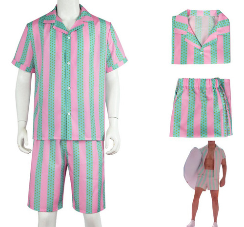 Disfraz De Cosplay De Barbie De Ken Ryan Gosling Conjunto De Camisa Y Pantalones Cortos A Rayas Para Niños Conjunto De Ropa De Playa Para Halloween