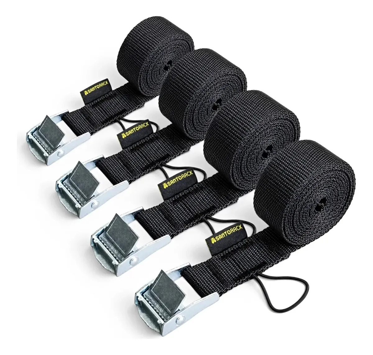 Kit 4 Fitas De Amarração De Carga Com Presilha 2,5m 400kg Cor Preto