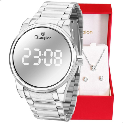 Relógio Feminino Champion Digital Espelhado + Kit Joias