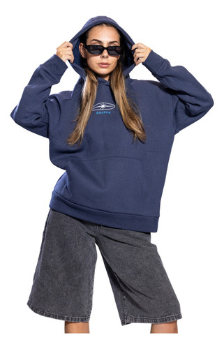Buzo Hoodie Frisa Canguro Capucha Bordado Mujer Bolsilos Alg