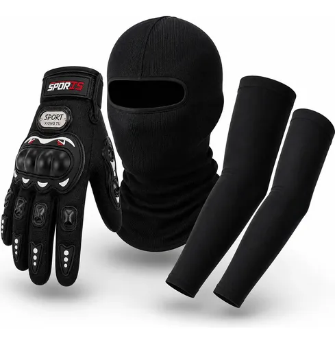 Kit Moto Luva Touch Balaclava Manguito Proteção Uv50+ Preto Unico
