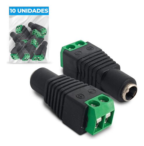 Kit 10x Conector P4 Fêmea Com Borne P/ Cftv Cor