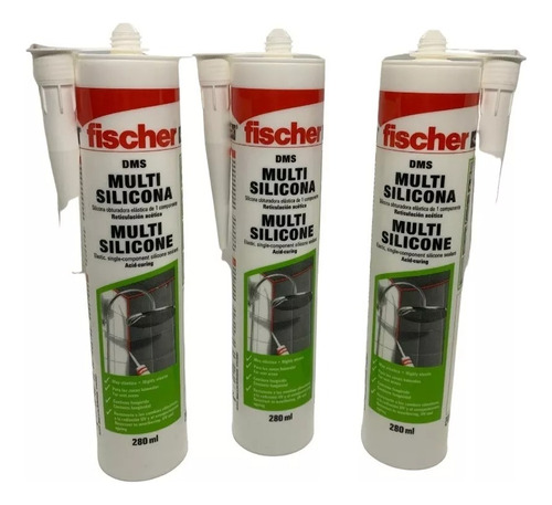 Kit X3 Sellador Silicona Acética Transparente Fischer X280ml