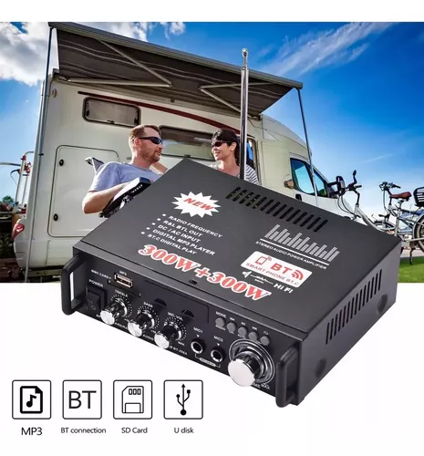 Kolm  Amplificador Mini Bluetooth Modelo GLS BT-298 De 300 Watt + 300 Watt  A 12 Volt O 220 Volt.