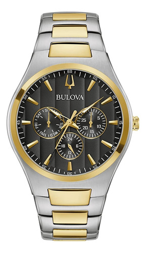 Reloj Bulova 98c144 Sport Original Para Caballero E-watch Color De La Correa Plateado/dorado Color Del Bisel Dorado Color Del Fondo Negro