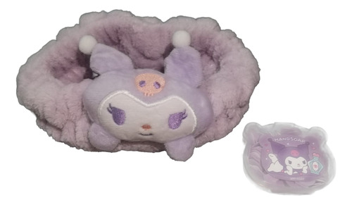 Diadema De Maquillaje Mas Láminas Jabón Kuromi Pompompurin Lila Kuromi
