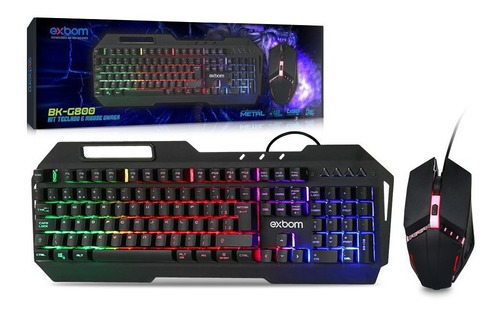 Kit Gaming Teclado Metal Com Mouse Led Rgb Abnt2 Bk-g800