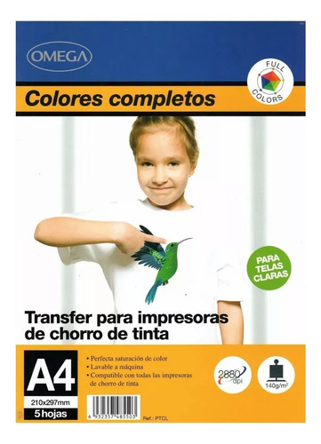 Papel Transfer Para Textiles Claros A4 X5h. Serviciopapelero