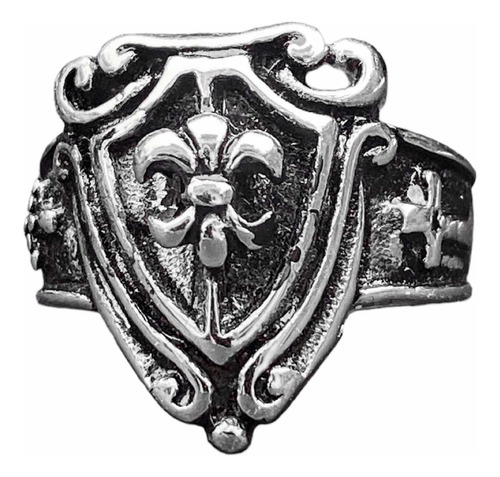 Anillo Medieval Escudo Flor De Lis Acero Quirúrgico 316l