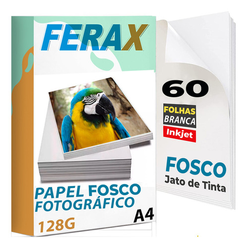 60 Folha Papel Fotográfico 128g A4 Matte Fosco Jato De Tinta Cor Branco