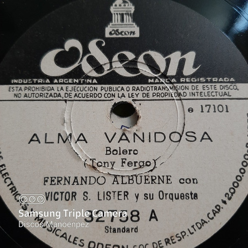 Pasta Fernando Albuerne - V. Lister Orq Odeon C145
