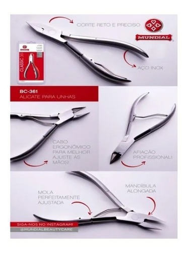 Imagem 2 de 4 de Alicate De Corta Unha Inox Corte Reto Original Mundial 361
