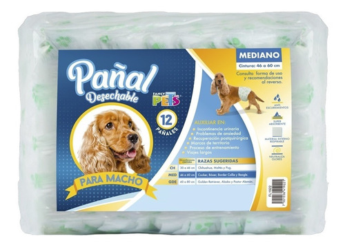 Pañal Desechable Especial Perro Macho Med 12 Pzas Fancy Pets
