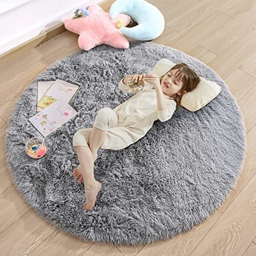 Merelax Alfombra Redonda Gris Para Habitación De Los Niños, 