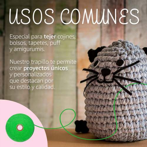 Trapillo 3cm Grosor Verdemanzana Tejido Crochet Hogar Tapete