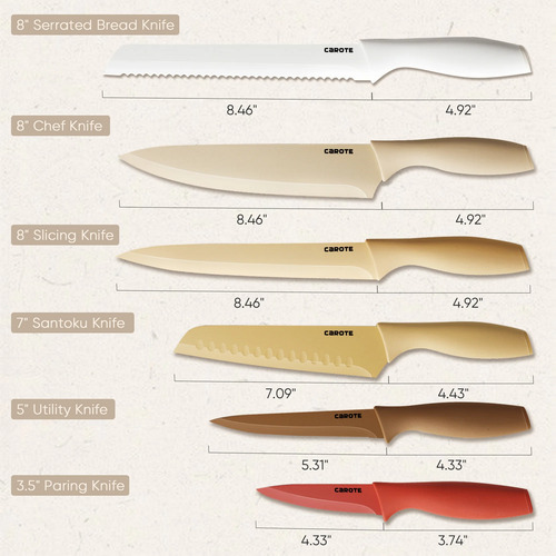 Juego De Cuchillos De Cocina Carote 12 Piezas Acero Inox Beige
