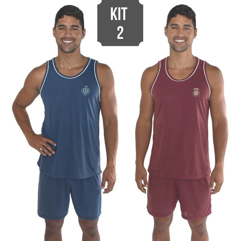 Kit 2 Pijama Verão Camiseta Regata Bermuda Adulto Masculino