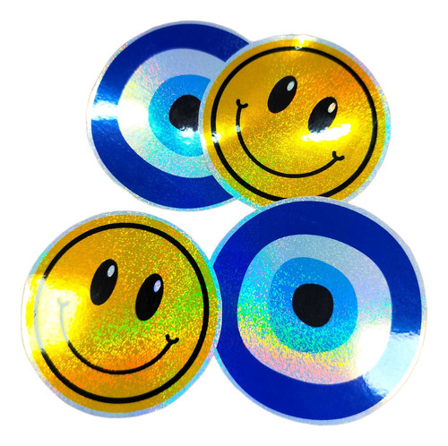 Diez Stickers Grande Holográfico Mayorista Ojo Turco Y Smile