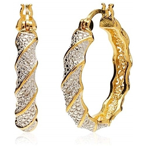 Aretes De Argolla Trenzados Con Diamantes De Dos Tonos