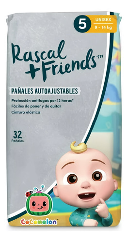 Pañales Rascal Friends Premium Etapa 5 Cocomelon 32 Pzas