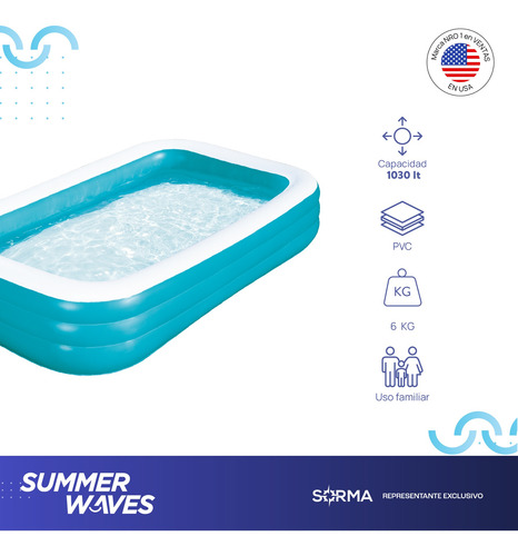 Imagen 2 de 6 de Pileta Familiar Inflable Rectangular Summer Waves 1030 Litro