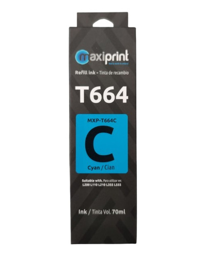 Maxiprint Mxp-t664c Botella De Tinta Cian 70ml Para Epson 