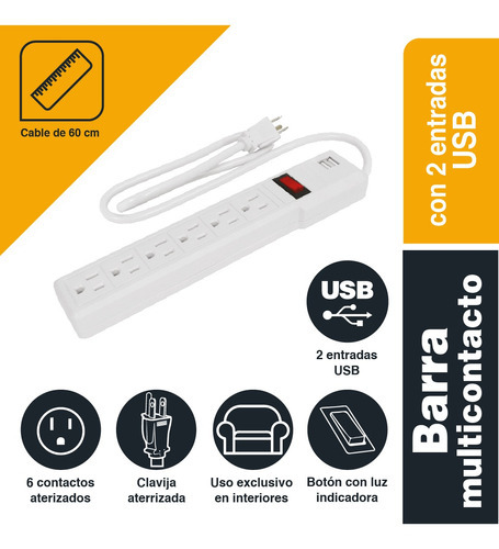 Multicontacto Sanelec 2 Entradas Usb 6 Contactos 450 Joule