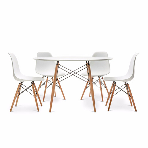 Mesa Eames Redonda De 120cm + 4 Sillas Eames Blancas