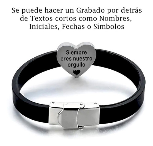 Imagen 2 de 10 de Pulsera Acero Corazón Grabado Láser Personalizado 1108