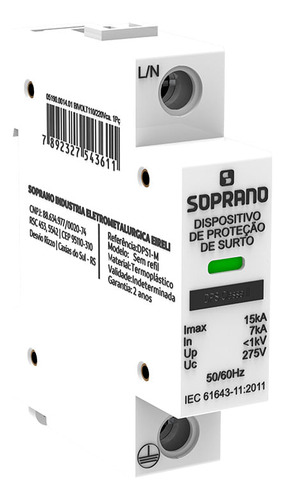 Dispositivo Proteção Surto Dps Monopolar 275vca 15ka Soprano