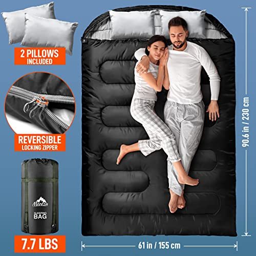 Double Sleeping Bag For Adults Mens With Pillow, Xl Que...