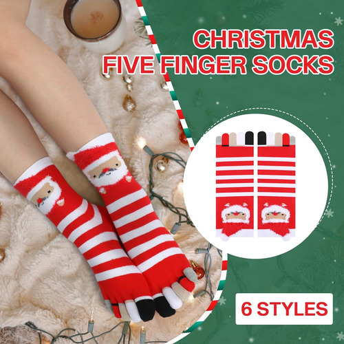 6 Pares De Calcetines De Dedo De Navidad Unisex Con Punta