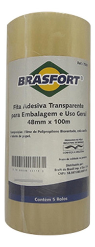 Fita Embal Brasfort 48x100 Transp - Kit C/5 Unidades