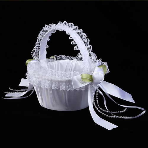 Elegante Cesta Grande De Encaje Para Boda Con Flores Para Ni