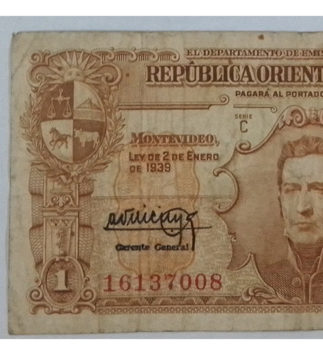 Billete De $1 Uruguayo De 1939