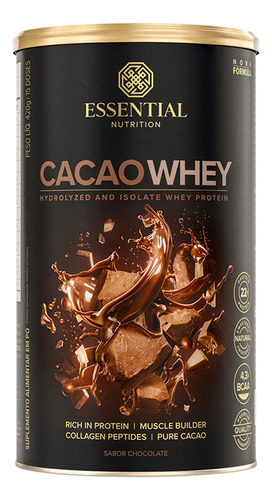 Suplemento em pó Essential Nutrition Cacao Whey  sabor Chocolate em lata de 420g