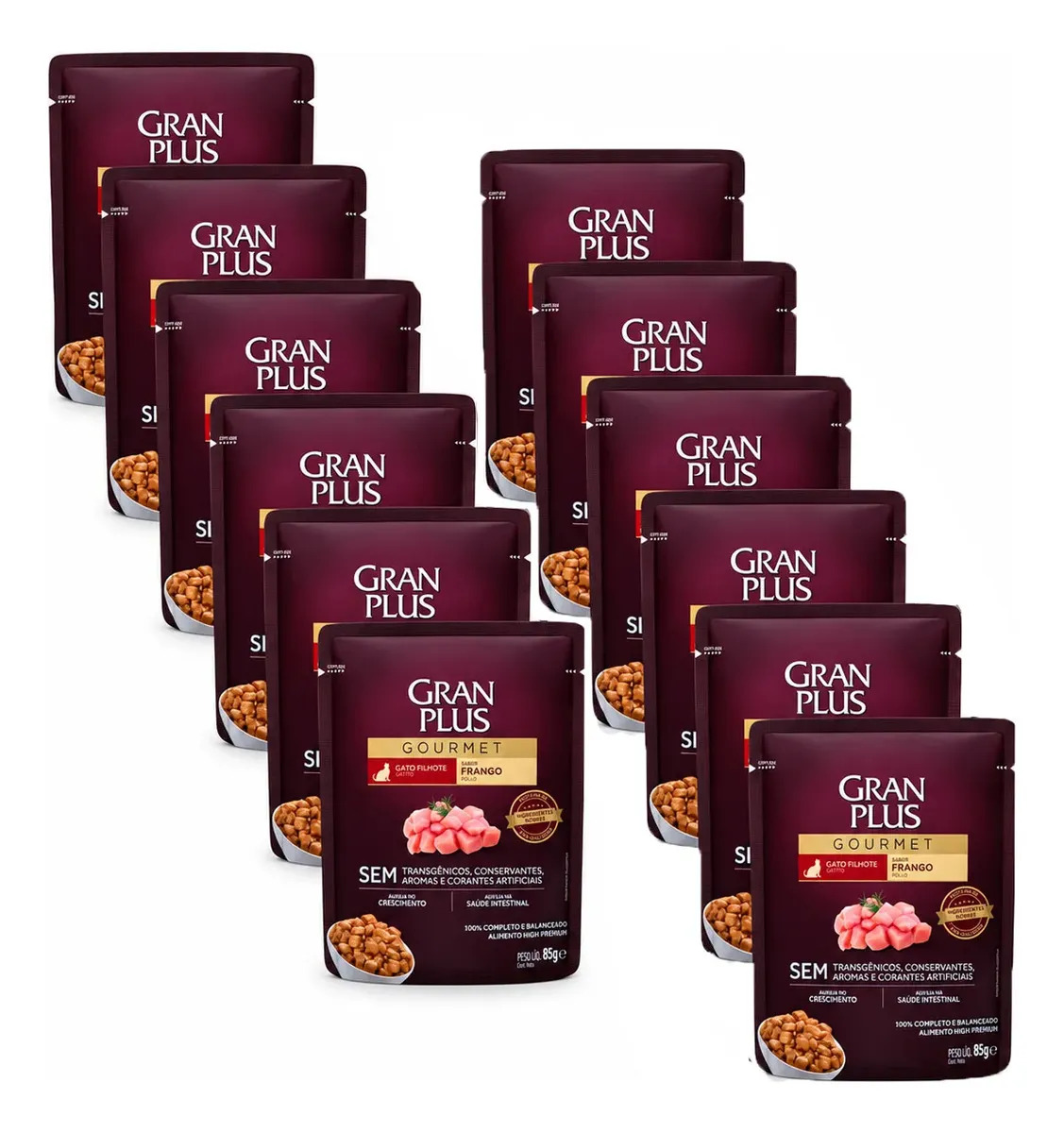 Ração Úmida Granplus Gourmet Sachê Gatos Filhotes Frango 85g 12un