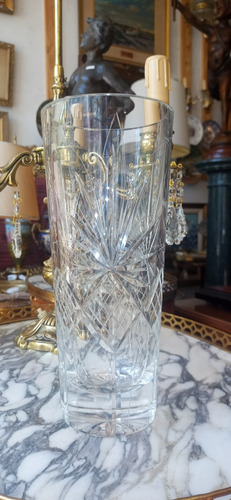 Antiguo Florero Cristal Tallado Transparente Impecable N840