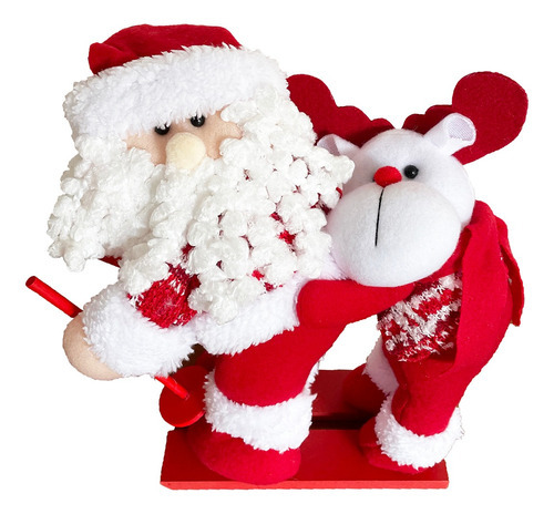 Enfeite Papai Noel Esquiando Com Alce Natal 35cm Decorativo Cor Vermelho xadrez 0V