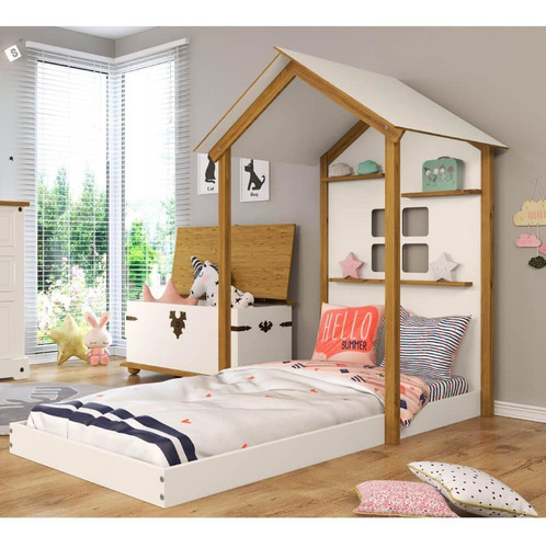 Cama Infantil Montessoriana Casinha - Off White/carvalho