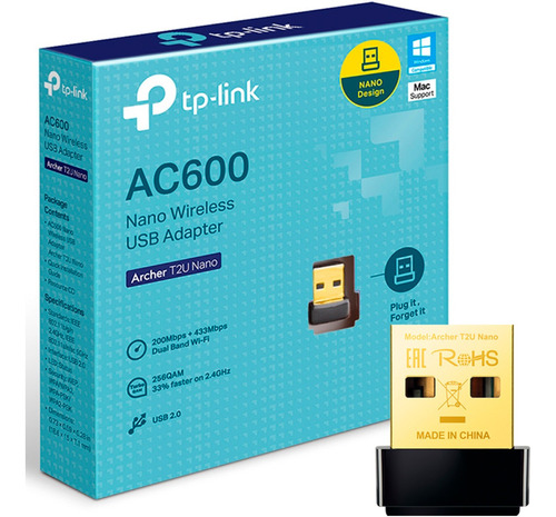 Adaptador Inalambrico Usb Tp-link Archer T2u Nano Dual Ac600 Color Negro