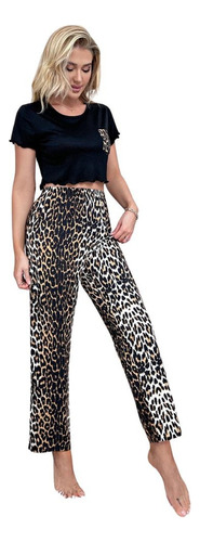 Juego De Pijama Manga Corta Diseño De Leopardo P/mujer