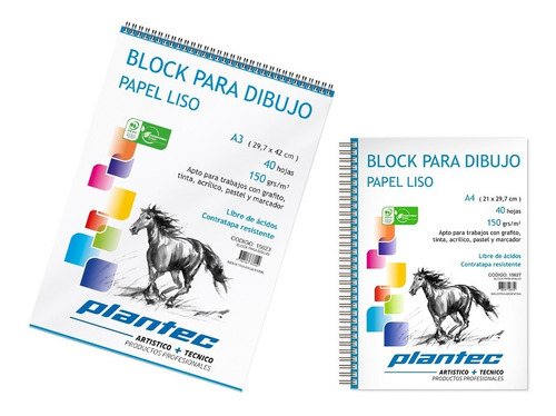 Block Para Dibujo A3 Plantec 150 Gms Liso C/espiral 40 Hojas