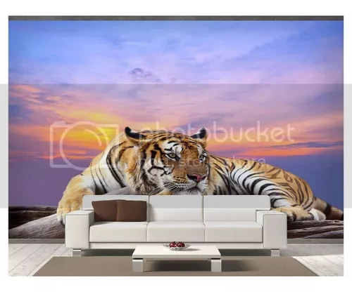 Papel De Parede Animais Tigre Paisagem 3D 7,50M² Anm238