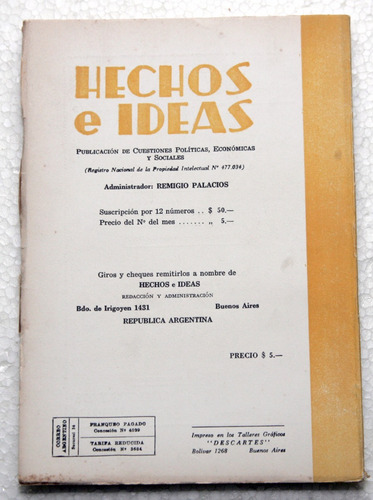 Hechos E Ideas N º 133-mayo 1955--aristobulo Del Valle