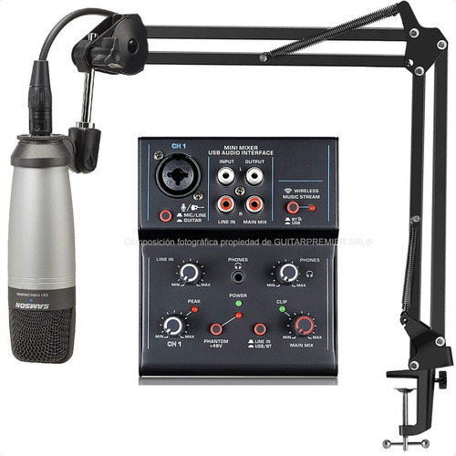 Kit Radio Streaming Estudio Mixer + Condenser Samson C01 Ch2