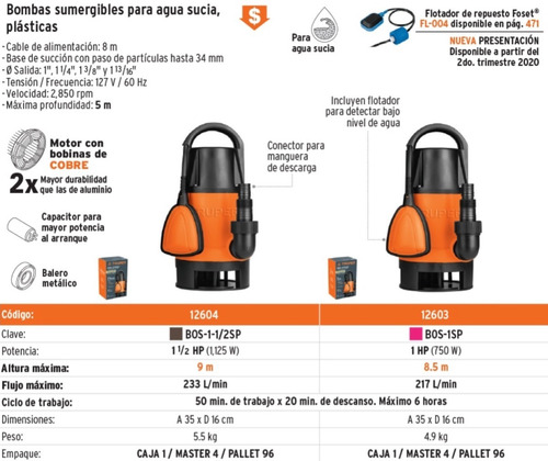 Imagen 2 de 3 de Bomba Sumergible Plástica Para Agua Sucia 1-1/2 Truper 12604