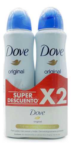 2 Desodorantes Dove Original 150 Ml 1/4 Crema Humectante