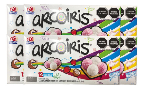 Galletas Arcoiris Bombón 12 Pack 72pz Fresa Vainilla Coco