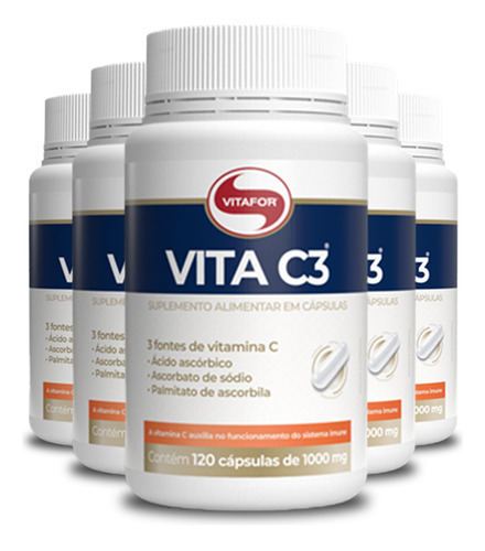 Kit 5 Vita C3 Vitamina C Vitafor 120 Cápsulas Sabor Neutro